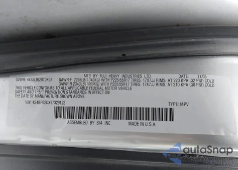 2006 Subaru Outback 2.5I Limited from USA, damaged, VIN 4S4BP62CX67329122